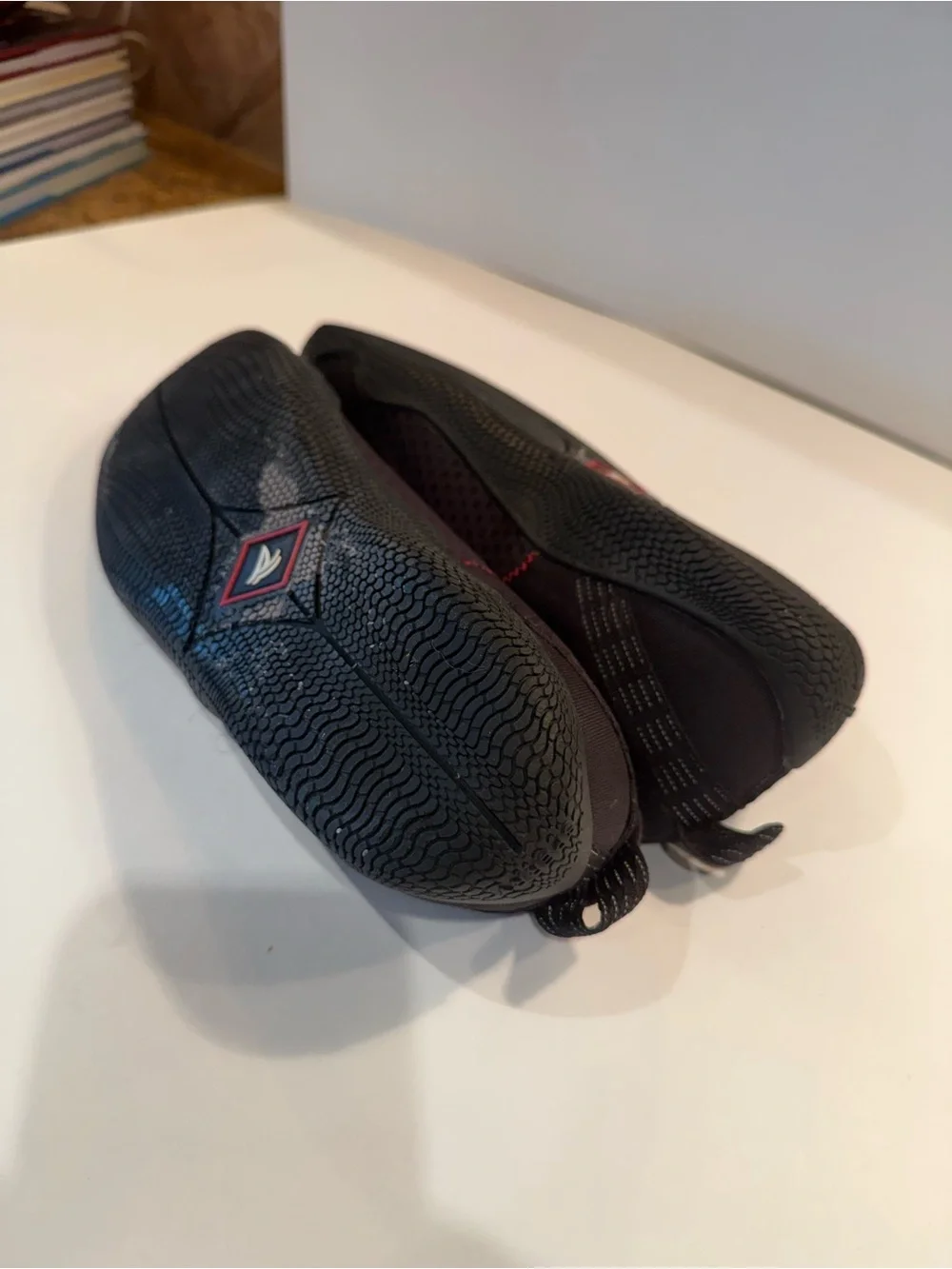 Sperry Black Slip-On Mesh Water Shoes with Red Stitching
